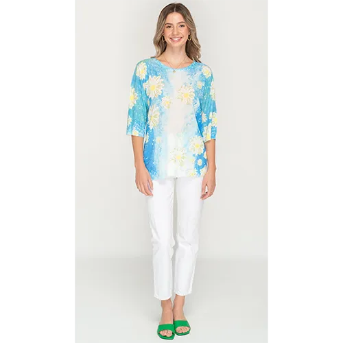 Daisy Floral Printed Knitted Casual Top For Womens