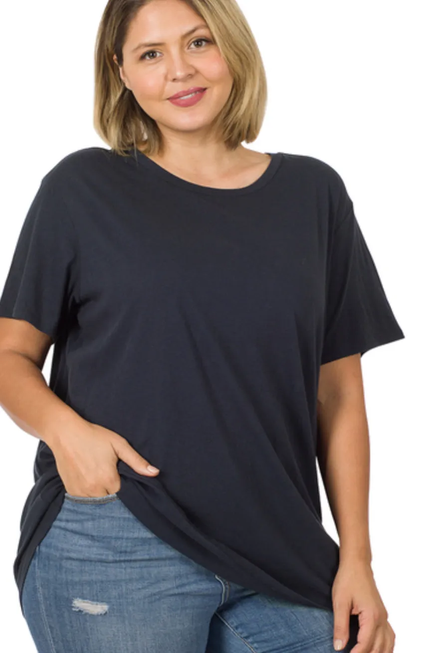 Zenana Cotton Boyfriend Round Neck Tee (Multiple Colors)